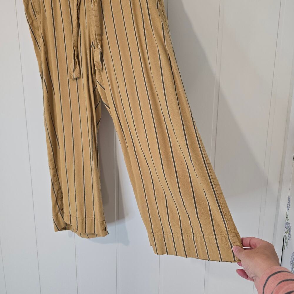 J. Jill Emilie Linen Stretch Paperbag Cropped Wide-Leg Pants Tan Black Size L - Picture 7 of 8